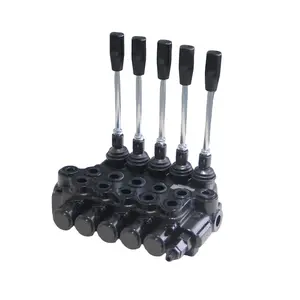 SJ-Technology 5S-11GPM Cast Iron Hydraulic Directional Control Valve  5Spools Double Acting Spring Return Adjustable Relief 3600PSI SAE Port Monoblock Valves
