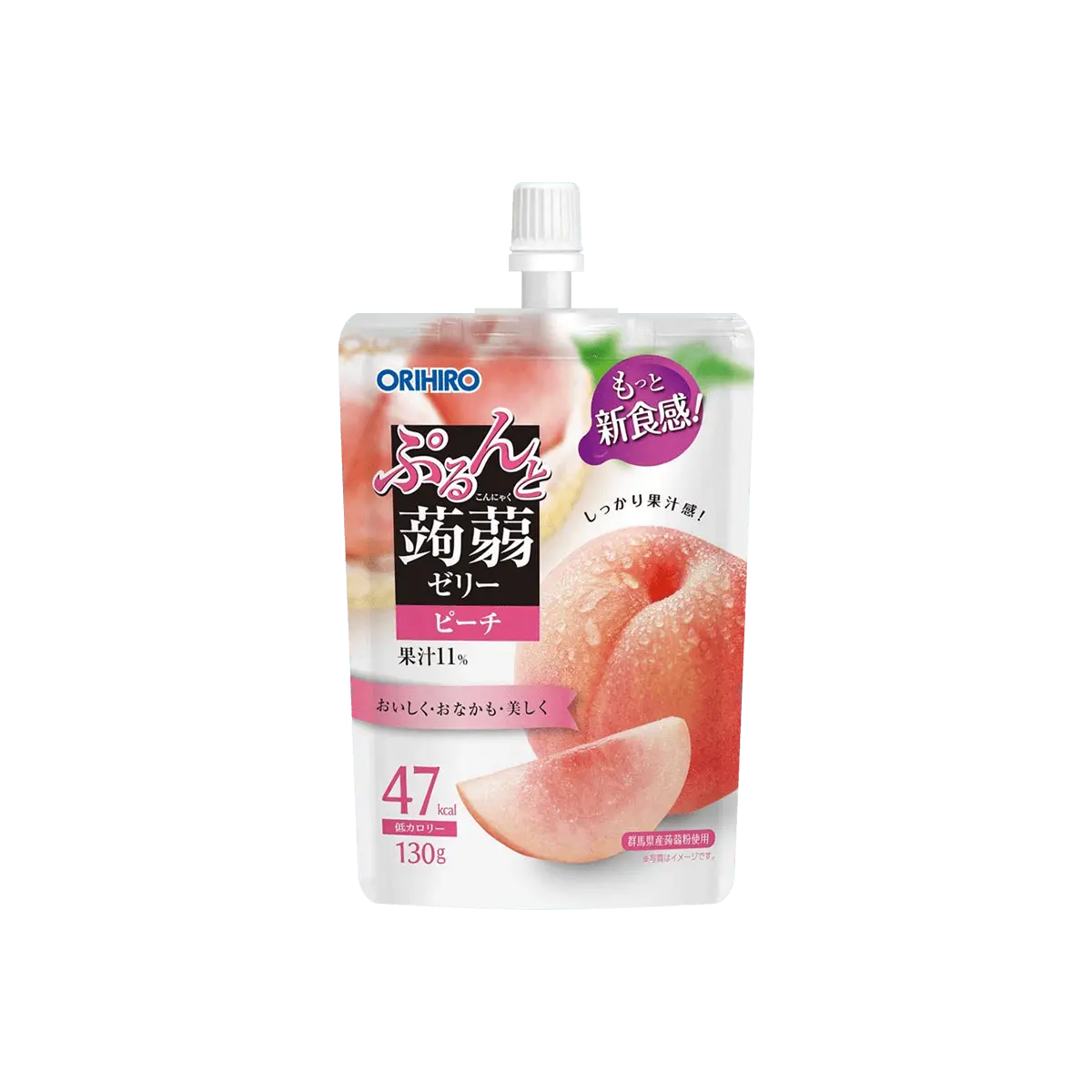 ORIHIRO Konjac Jelly Peach Flavor - Low Calorie Diet Snack, 130g