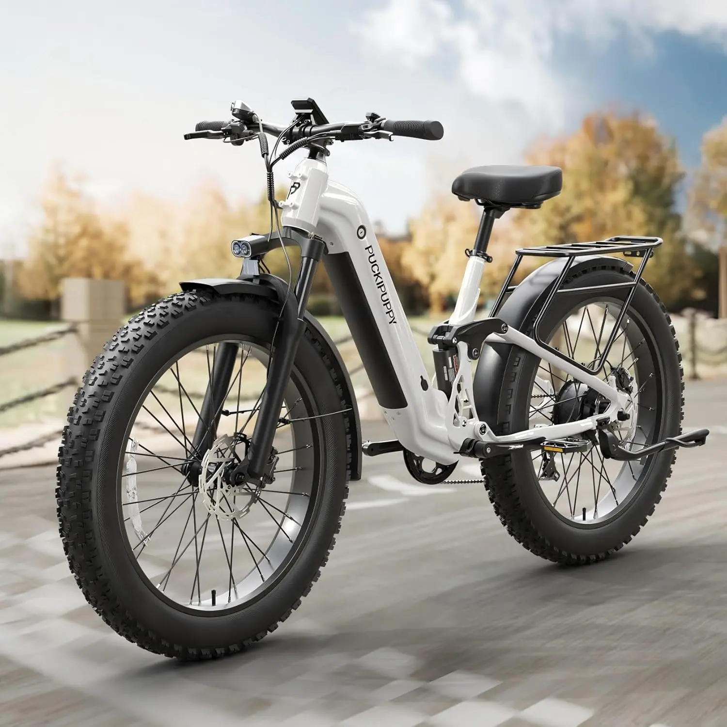 Ebike+A Luxury Accessory Pack, Electric Bike for Adults 500W, 48V 20AH Battery Adult Electric Bicycles, 26" Fat Tire Full Suspension Step-Thru Ebike, 20MPH Mountain Ebike, 7 Speed, 80Miles Range