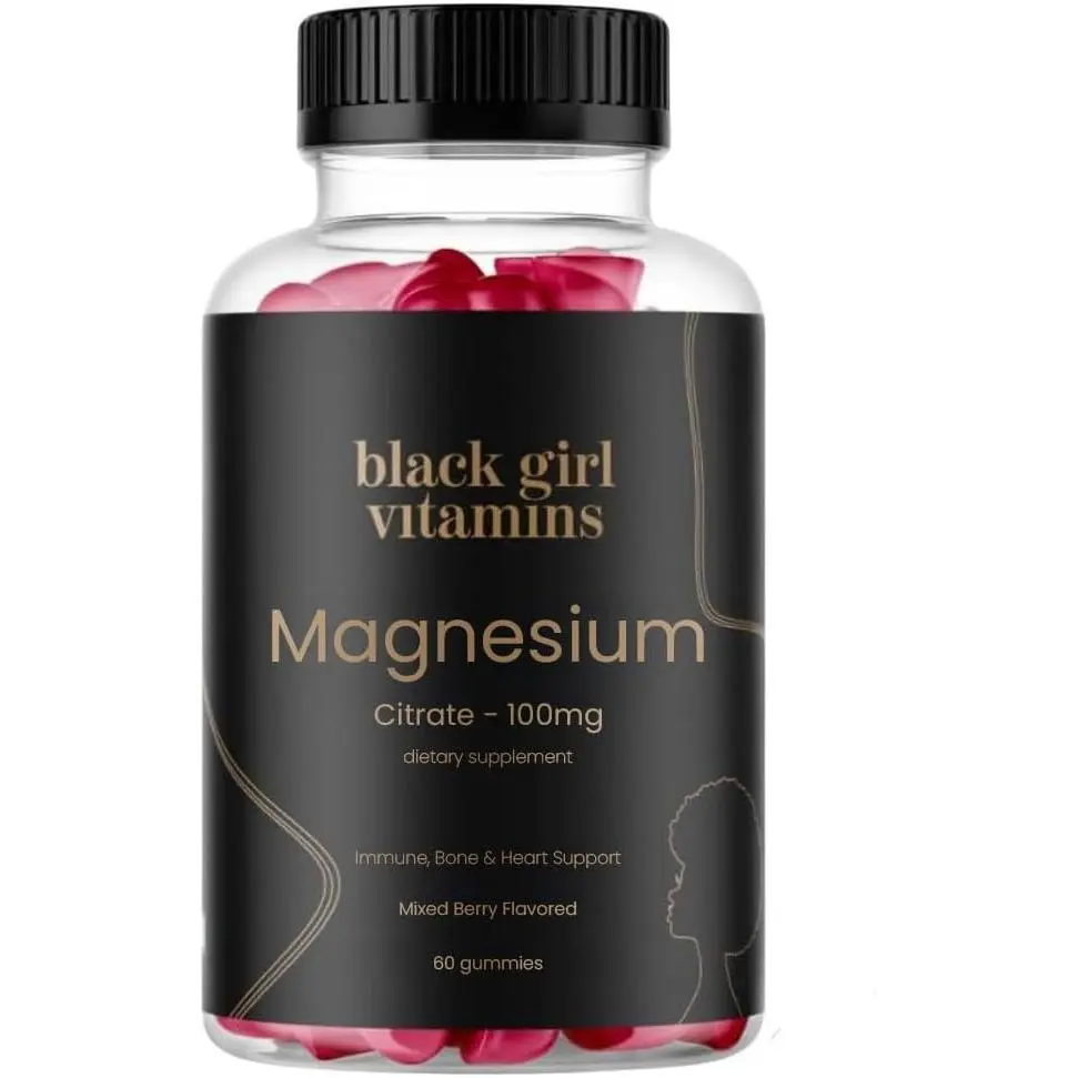 Black Girl Vitamins - Magnesium Gummies, for Sleep, Immunity, and Bone Support. Magnesium Citrate Supplement with (100mg) per Serving, Gluten-Free (Mixed Berry). 60ct