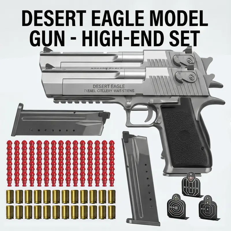 Shell Ejecting Desert Eagle Model Gun Set - Realistic Soft Bullet Toy with 120 Ammo, 2 Mags & Targets Complete Kit