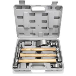 7 Pcs Heavy Duty Auto Body Repair Kit with Wooden Handles, Auto Body Repair Tools with Hammer Heads and Dolly, Dent Removal Tools Set with Portable Storage Case for Auto Car
