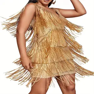 Stunning 1920s Sequin V Neck Flapper Dress - Fringe, Gatsby-Inspired, Homecoming, Wedding, Club, Party, Evening Gown - Luxurious, Handmade, Floor-Length, Vintage Style