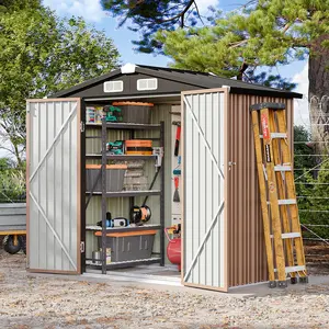 Aoxun Galvanized Outdoor Storage Shed with Lockable Doors for Backyard Lawn Patio Black