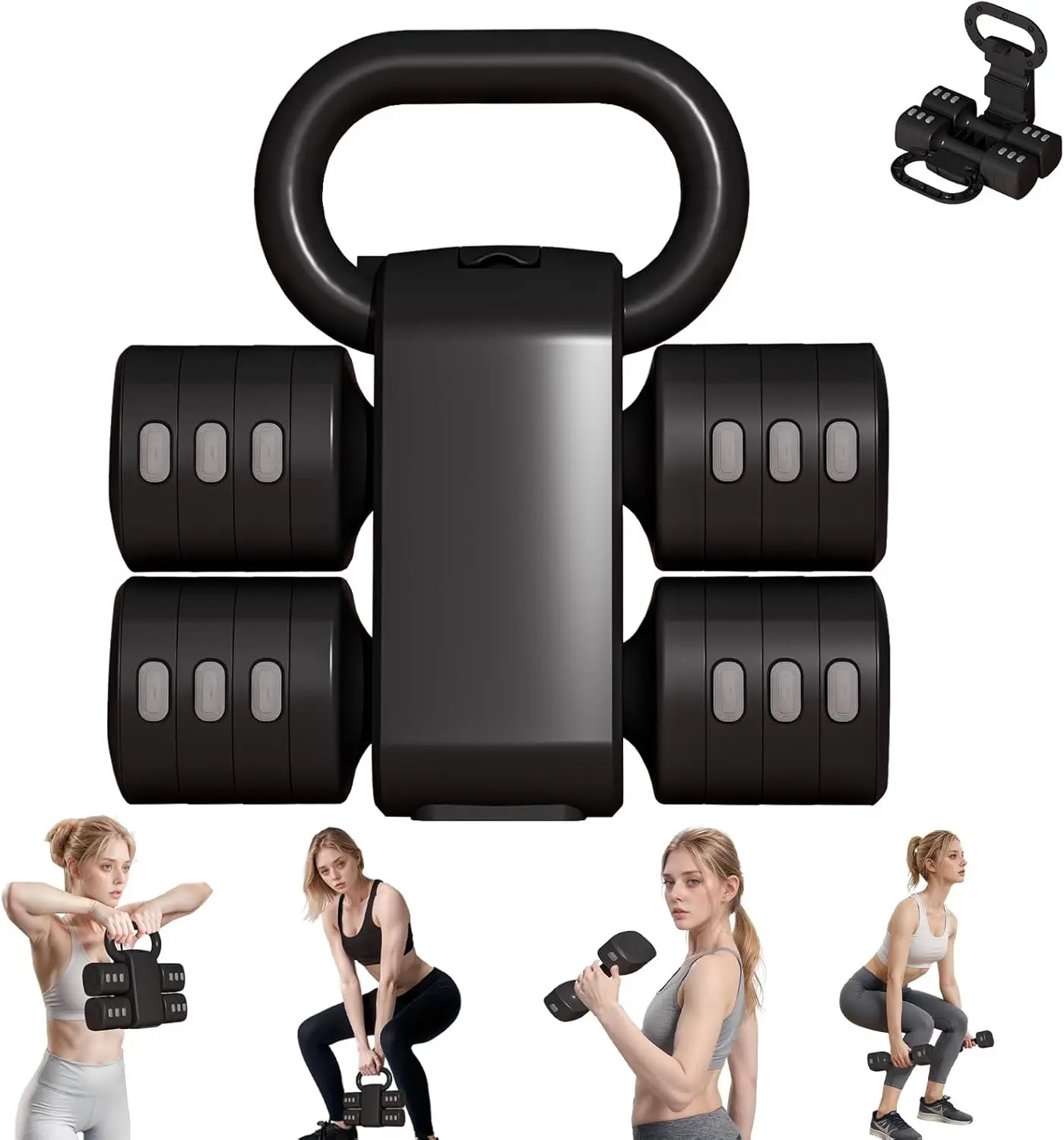 Adjustable Kettlebell Set, 4-in-1 Free Weight Kettlebell sets (5.5lbs 7.7lbs 9.9lbs 12.1lbs) for women, Hand Weight Dumbbell Set of 2 for Home Gym Fitness Training