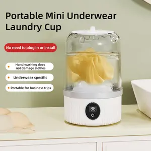 Portable Mini Washing Machine for Underwear & Makeup, Wireless Charging Cup, Small Size Laundry Washer for Home Use