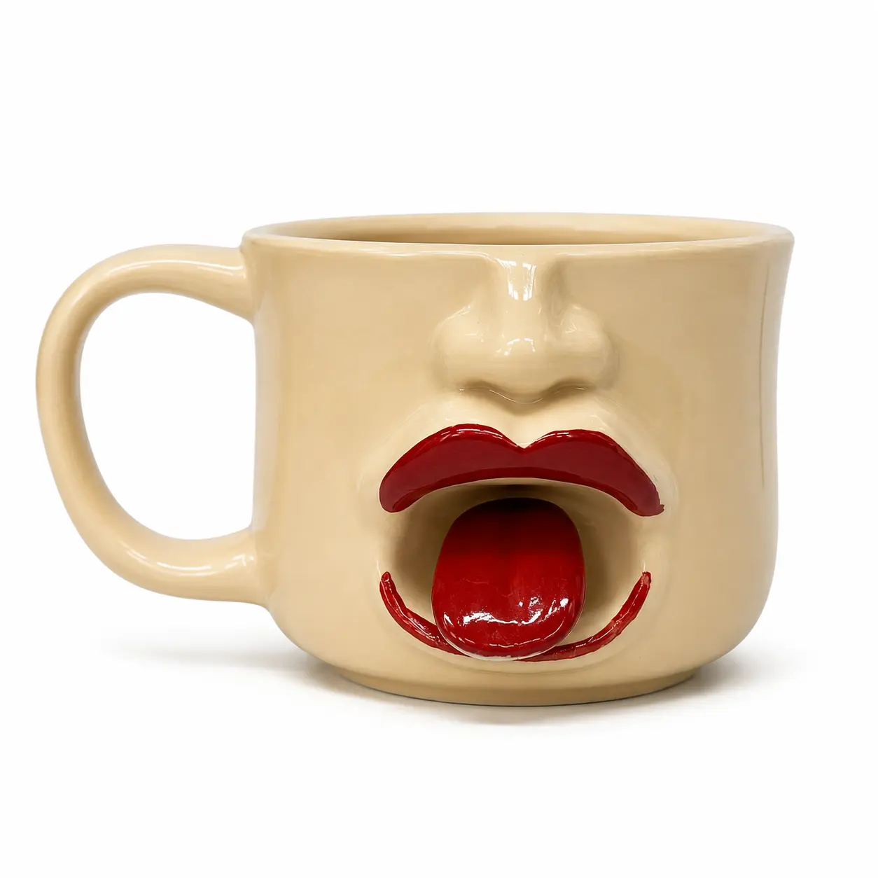 Funny Tongue Out Ceramic Mug Coffee Cup with Artistic Sculptural Design, Novelty Gag Gift for Friends, Unique Home Office Decor Tea Tumbler for Hot & Cold Drinks, Funny Accent Mug, Funny Mugs, Drinking Mug