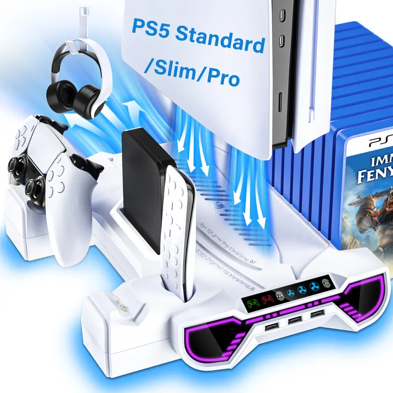 PS5 Cooling Station Charging Base with Upgraded Touch Screen for Standard/Slim/Pro, All-in-One Stand Compatible Disc/Digital, Dual Controller Charger,3-Level Cooling Fan, 3 USB Hub, Best Christmas Gift for Gamers