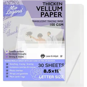 8.5 x 11 Translucent Printable 100gsm Vellum Tracing Paper Pad for Invitation Greeting Cards Drawing Sketching Writing 30 Sheets