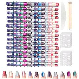 360 Pcs Cat Eye Press on Nails for Women, 12 Colors Glossy Ombre Short Square Fake Nails, Fine Diamond Shine Glitter Nail Tips, 15 Sizes Natural Reusable Salon Quality DIY Nail Art Kit