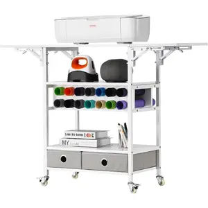 VEVOR Rolling Craft Cart and Storage Table, Compatible with Cricut Machines, Collapsible Cricut Table with Foldable Sides, Craft Rolling Storage Organizer with 16 Vinyl Roll Holders and 2 DrawersVEVOR Super Brand Day