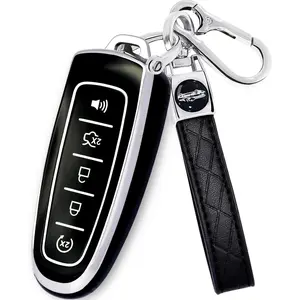 for Ford Key Fob Cover with Keychain,Key Fob Cover Case Shell Compatible with Ford C-Max Edge Escape Expedition Explorer Flex Focus Taurus Lincoln MKS MKT MKX Smart Remote Key (Black)