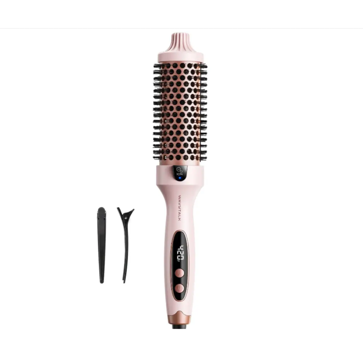 Wavytalk Thermal Brush Blowout Boost 1.5″ Heat Round Brush for Blowout Look | Negative Ion Technology, Tourmaline Ceramic, 5 Temperature Settings Dual Voltage, Less Damage, Sakura Pink