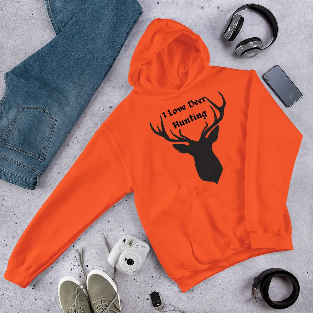 Women's Parker Expressions Unisex Crew Neck Cotton Long Sleeve "I Love Deer Hunting" Graphic Pullover Hoodie - Fashion Sweatshirt, Comfortable Outdoor Casual Statement Top, Gift Idea, Sweatshirts, Longsleeves, Outdoors