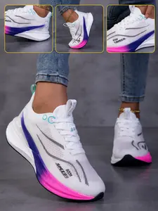 Unisex Lightweight Breathable Sporty Running Shoes, Carbon Plate Support, Gradient Style, All-Seasons, Medium Width, Textile Upper, Md Sole, Running Sports Shoes, Trendy Running Shoes, Athletic Running Shoes