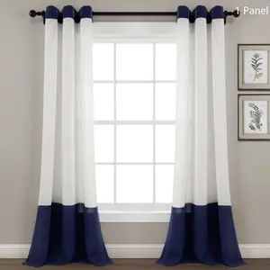 Lush Decor Faux Linen Grommet Color Block Window Curtain Panel Single, Sold Individually, 40"W x 84"L Semi-Sheer Classic Timeless Design for Living Room Dining Room or Bedroom