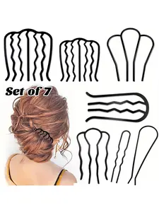 7Pcs Metal Hair Forks Set, French Hair Clips, U-Shaped hair pin for Thick & Fine Hair, Hair Side Combs Fork Clip Teeth for Updo Bun, Chignon & French Twist Updo Accessories, smooth surface, for daily wear, weddings, parties, banquets, photography