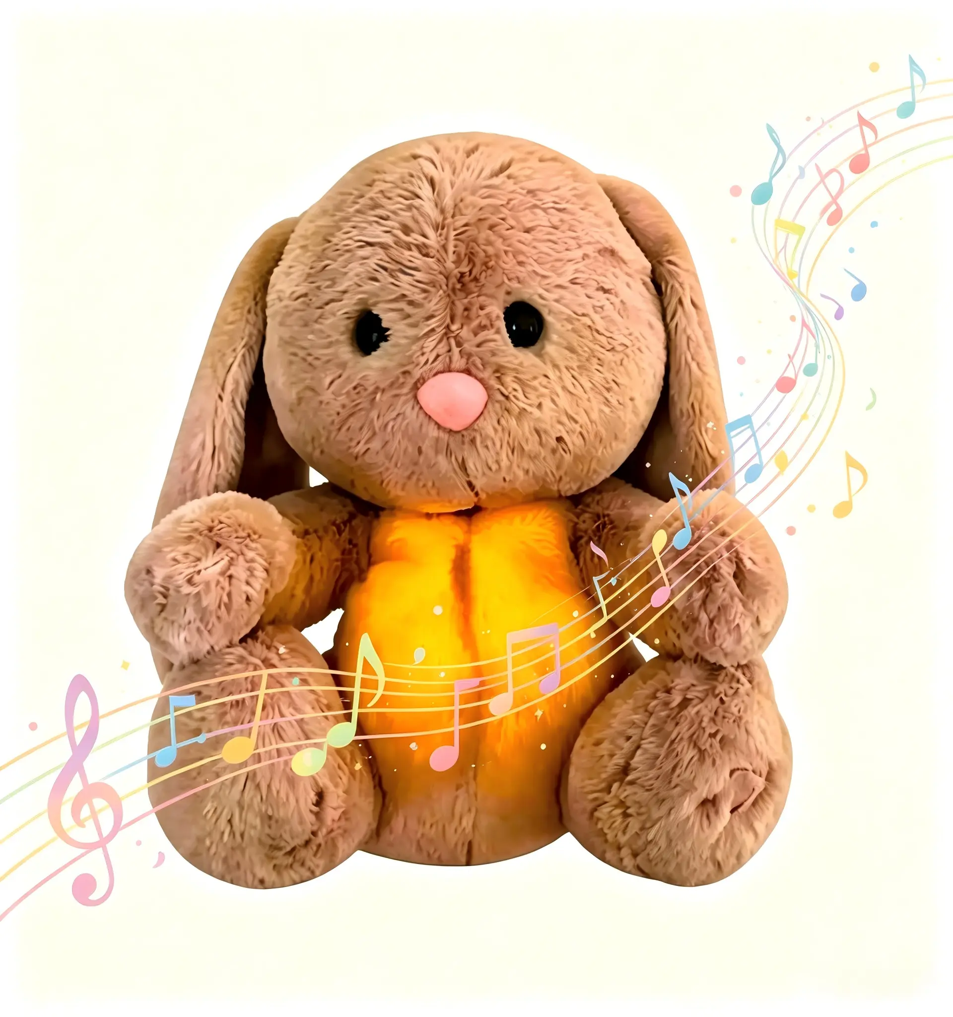 2026 New Breathing Rabbit Glowing Sleep Aid, Rhythmic Breathing White Noise Plush for Anxiety Relief & Fast Sleep