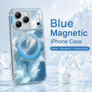 Luxury Blue Ice Crystal Pattern Magnetic Shockproof Phone Case (Compatible with iPhone 14–17 Pro Max)