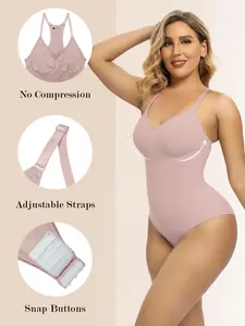 Women's Solid Adjustable Strap Strappy Shapewear Bodysuit, High Stretch Tummy Control Butt Lifting Seamless Shaper, Ladies Shapewear for All Seasons Underwear