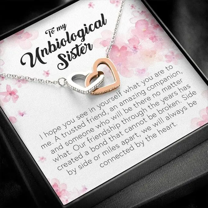 To My Unbiological Sister, Interlocking Heart Necklace, Best Friend Gift, Girl Friends Birthday Present, Valentines Day Gift to Sister Friend, Women's Jewelry Necklace