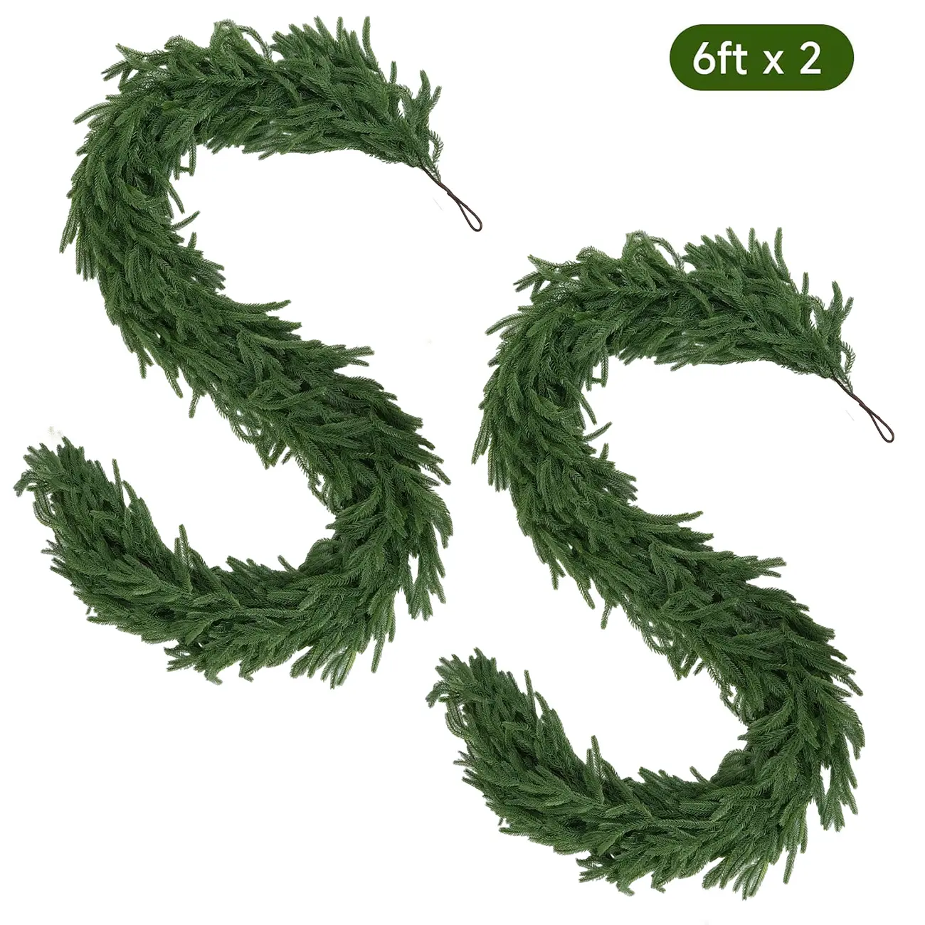2/4 Pcs 6 Ft Artificial Norfolk Pine Garlands, Real Touch Winter Norfolk Pine Garland, Green Artificial Greenery Pine Garland for Table, Mantle, Wall, Indoor, Outdoor Christmas Decorations (2, 6 FT) summerwins