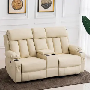 Power Reclining Loveseat with Console, Heat and Massage, Faux leather 6095