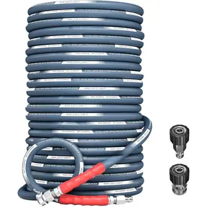 4800PSI  Washer Hose 100FT with 3/8" Swivel Quick Connect for Cold/Hot Water Max 248?F, Kink Resistant Steel Wire Braided, Wear Resistant Power Washer Hose with 2 M22 14mm Adapter, Blue