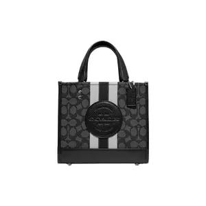COACH Dempsey 22 Classic Jacquard Tote Bag with Pebbled Leather Trim for Women Shoulder Tote Hobo Geometric Pattern Tote
