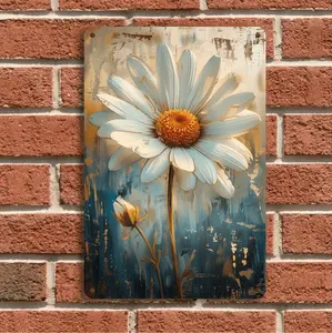 Vintage White Daisy Metal Wall Art Frameless Floral Decor Perfect For Home And Cafe