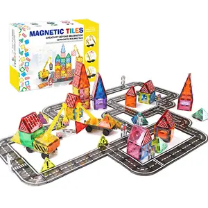 Magnetic Tiles City Road Set Car Boys Toys Kids Building Tile Sensory Games Preschool Construction Learning Activities