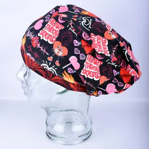 Heart Throb Squad Scrub Cap - Full Coverage Stretchy Cotton Cardiology Nurse Hat