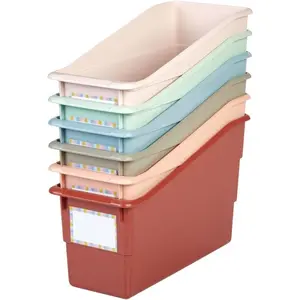 Durable Book and Binder Holders, Set of 6 Boho Colors - Plastic Storage Bins for Classroom and Office, File Folder Organizer, Magazine Holder, Book Display