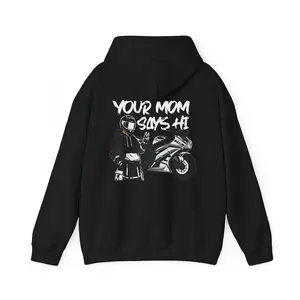 Your Mom Says Hi Biker Hoodie, Funny Motorcycle Hoodie, Throttle Therapy Streetwear, Sport Bike Graphic Sweatshirt Gift