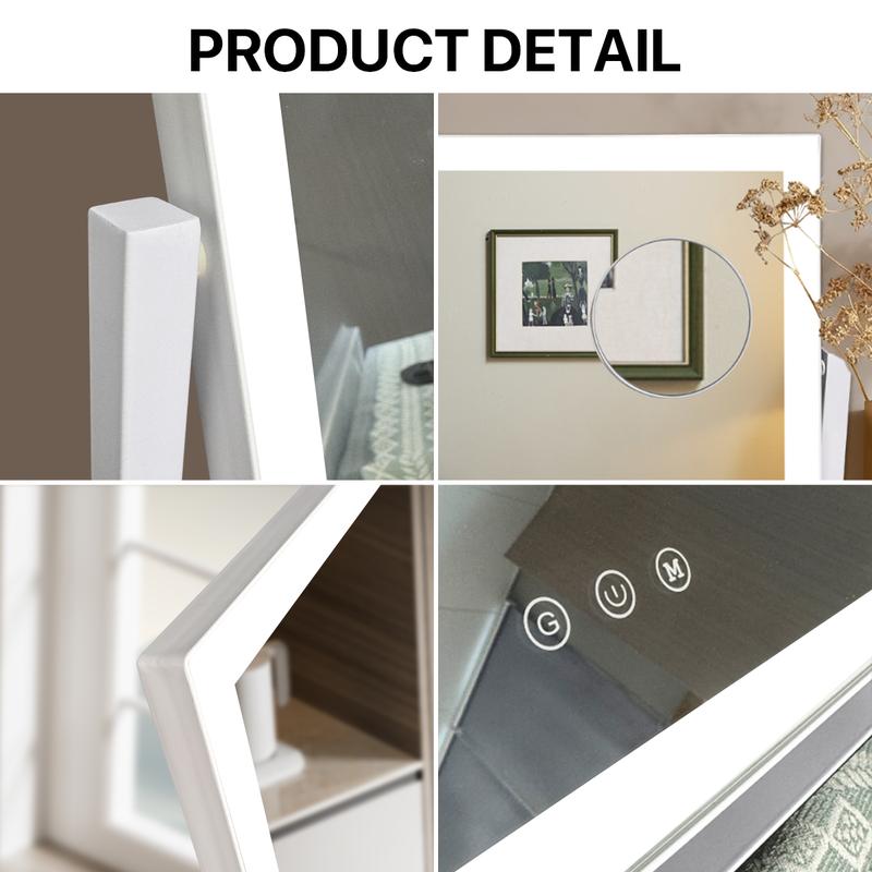 GLITGATE Vanity Mirror with Lights, LED Makeup Mirror with Dimmable 3 Color Modes, Touch Screen Control Vanity Based Mirror Desk Mirror Square White