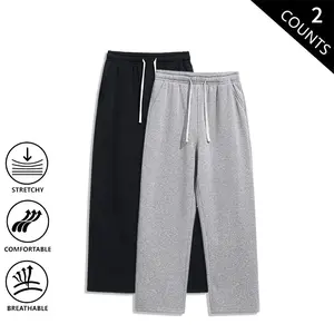 Men’s Loose Straight-Leg Athletic Jogger Sweatpants, 2-Pack — High Stretch, Breathable, Comfortable, Slimming Casual Long Pants