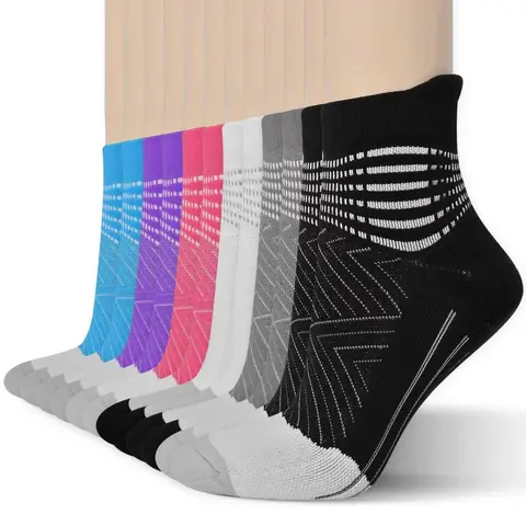 IRAMY Women's Compression Ankle Socks (6 Pairs) - Thin, Assorted Spandex Mesh Fabric Socks, Antimicrobial, Moisture-Wicking, Cushioned for Plantar Fasciitis Relief, Comfortable Fit Athletic Womenswear