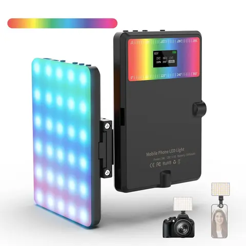 RGB Selfie Light for Camera, 360° Full Color Phone LED Light, 2000mAH Photography Lighting with Clip and Cold Shoe for Phone/Laptop/Camera, Video Light for Selfie/Makeup, Camera Fill Light, Phone Light for Video Recording, Birthday Gifts