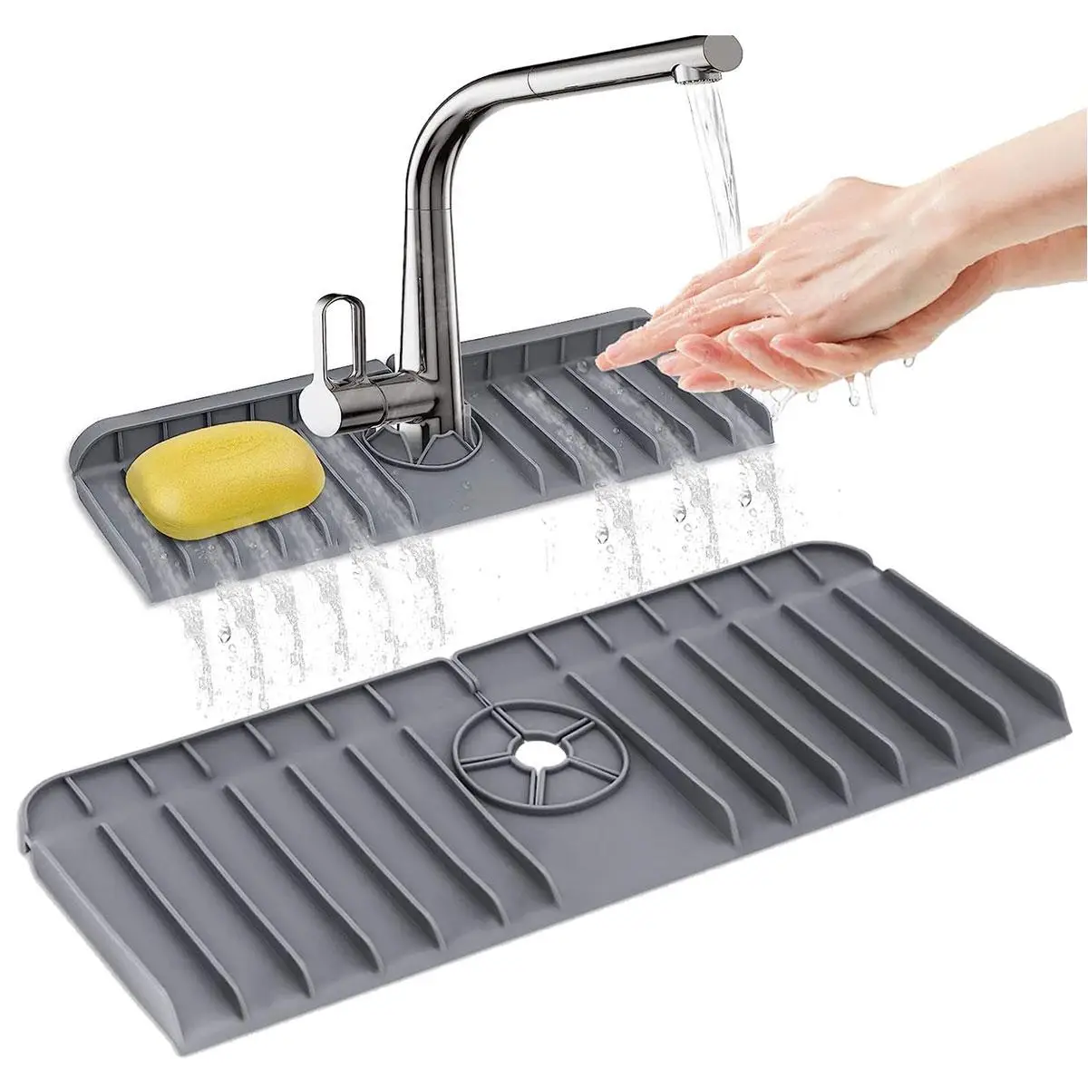 Silicone Faucet Mat, 1 Count Sink Faucet Drain Storage Mat, Sink Dish Soap Sponge Holder, Bathroom Kitchen Sink Splash Guard, Kitchen Sink Accessories