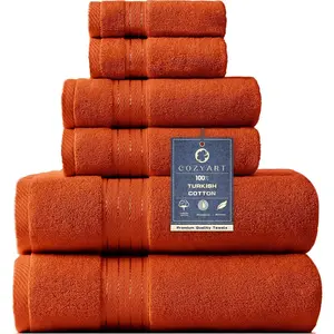 Burnt Orange Bath Towel Set for Bathroom Turkish Cotton Thick Soft Absorbent Durable 650 GSM Towel Sets of 6, 2 Large Bath Towels, 2 Hand Towels, 2 Washclothes