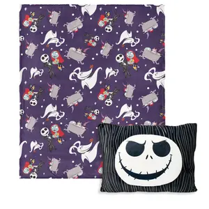 Disney Nightmare Before Christmas, Jump Scare, Silk Touch Throw Blanket, 50 x 60 inches with Plush Pocket Pillow, 14 x 20 inches