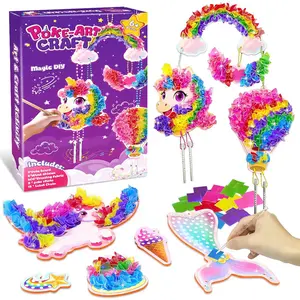Unicorn Wind Chime Poke Art Kit Mess Free DIY Craft Activity for Girls Ages 4 to 10 Creative Birthday Party Gift and Room Decor