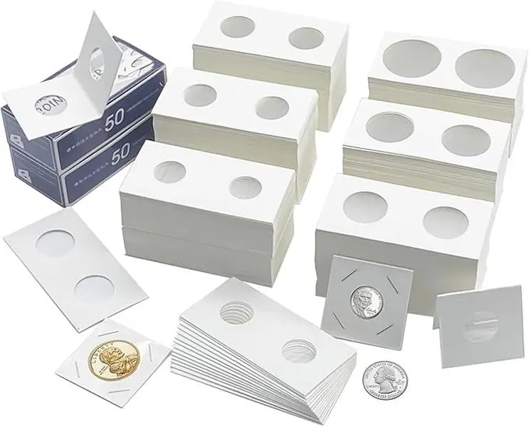 600 Pcs Coin Flips 6 Assorted Sizes 2" x 2" Cardboard Coin Holders Mylar Coin Flips for Colletors Coin Collection Supplies for Dime, Dollars, Penny, Quarter, Nickels Collecting