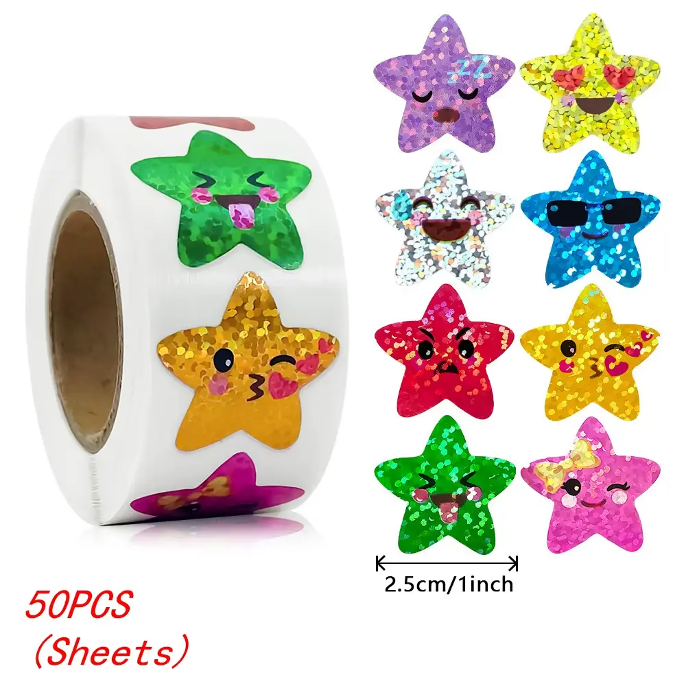 50-500Pcs Colorful Star Stickers for Kids Reward School Classroom Adhesive Holographic Star Stickers for Teachers DIY Craft NONE