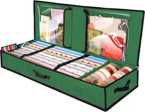 Christmas Wrapping Paper Storage Organizer with Flexible Partitions and Pockets, 40" Durable 600D Oxford Fabric Gift Wrap Storage Bag Fits Ribbon, Ornaments, Holiday Accessories (Green) Container Vinyl