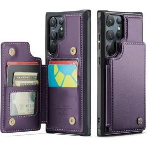 for  Galaxy S22 Ultra Wallet Case with Card Holder, RFID Blocking Credit Slots Kickstand Shockproof Phone Cover for Women Men, Purple