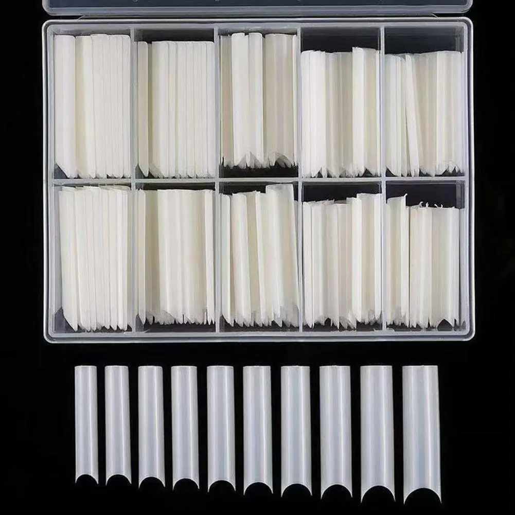 200pcs Square Press On False Nail Tips C Curved Straight Acrylic Extra Long Clear Natural Fake Nails Tips Salon Tool