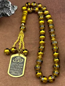 Islamic Allah of Afghanistan Stainless Steel Car Pendant for Women Men Gold Color Geometry 33 Glass Prayer Beads Chain Bling Stylish Accessory