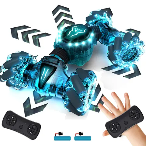 Tecnock 2 Controllers 2.4GHz Gesture Sensing Remote Control Stunt Car Toy with 360° Rotation, Light, and Regulator for Parent-Child Activities