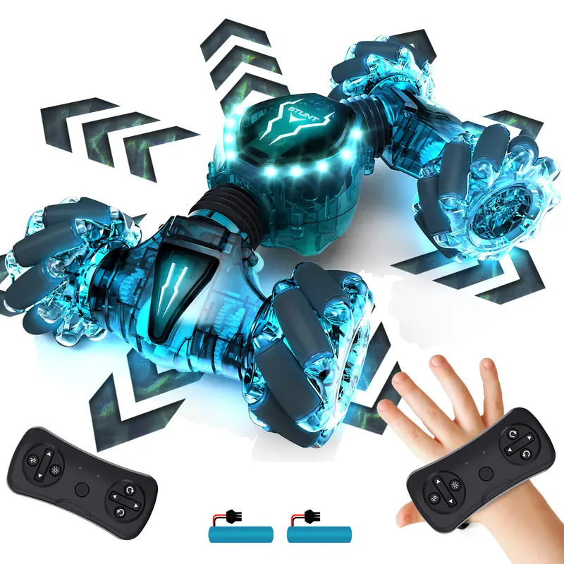 Tecnock 2 Controllers 2.4GHz Gesture Sensing Remote Control Stunt Car Toy with 360° Rotation, Light, and Regulator for Parent-Child Activities